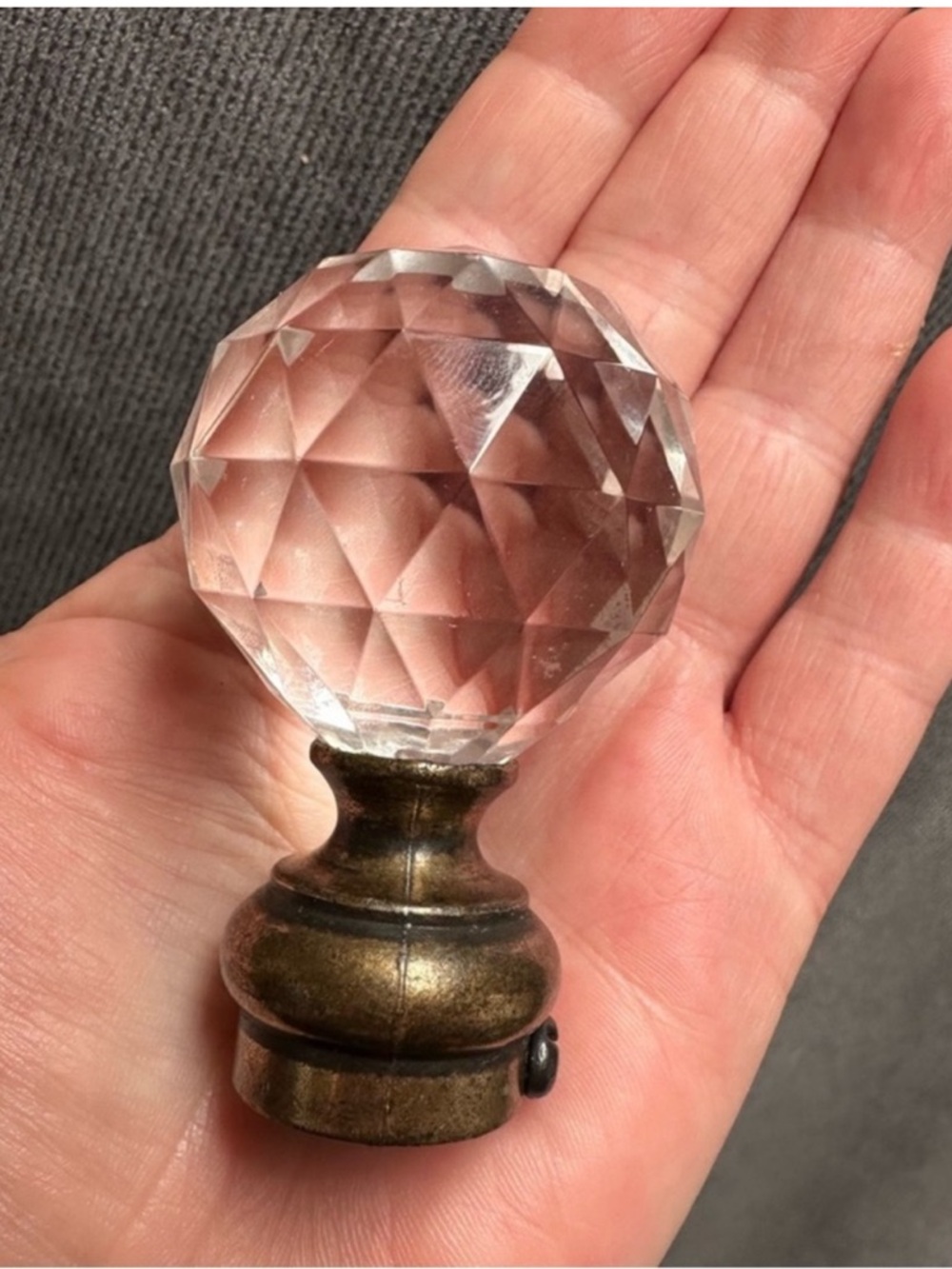 Vintage Large cut glass brass finial